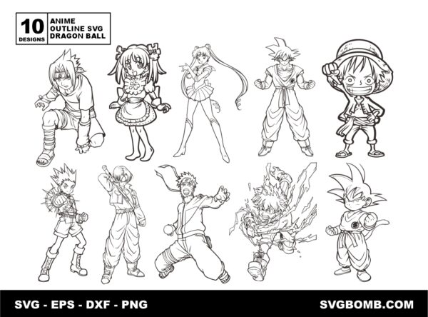 Anime Outline SVG, Dragon Ball, One Piece, Sialormoon, Anime SVG