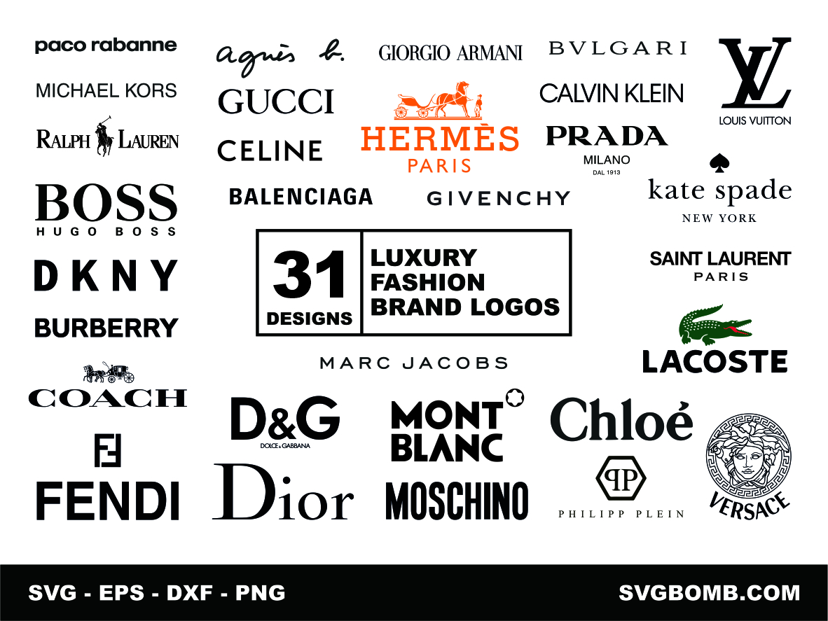 Bundle of Fashion Brand Logos Luxury SVG Files for Cricut, Silhouette ...