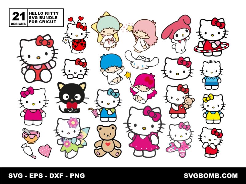 Hello Kitty SVG Bundle for Cricut or Silhouette Cameo DXF PNG EPS