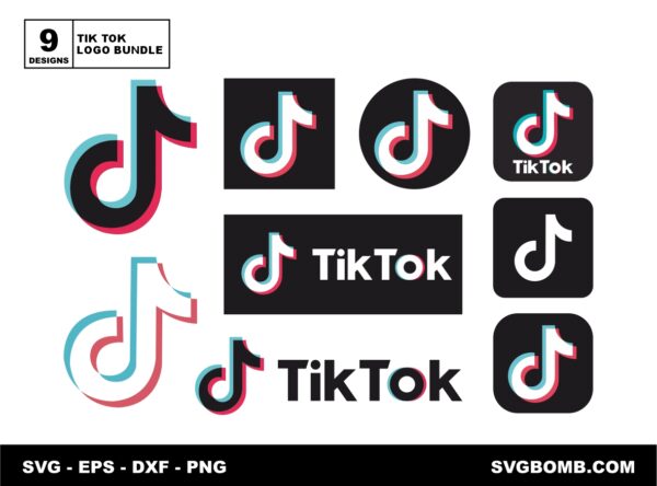 Tik Tok Logo Bundle SVG, PNG, DXF, Cut Files, Vinyl, T-Shirt Design, Birthday Invitations, Phone Cases, App Icons