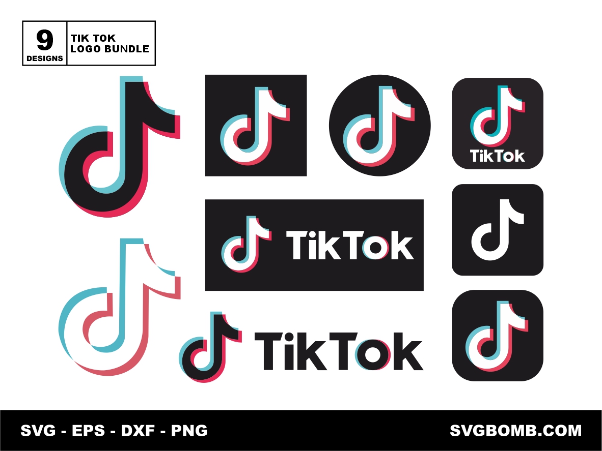Tik Tok Logo Bundle SVG, PNG, DXF, Cut Files, Vinyl, T-Shirt Design ...
