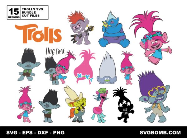 Trolls SVG Bundle, Cut Files for Cricut, Silhouette, and Other Cutting Machines