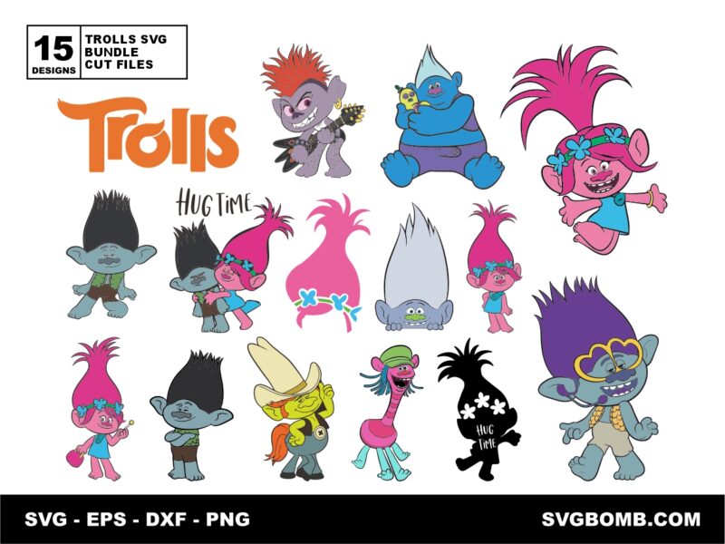 Trolls SVG Bundle, Cut Files for Cricut, Silhouette, and Other Cutting Machines