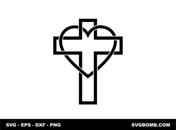Cross With Heart Love Religion God SVG for Cricut