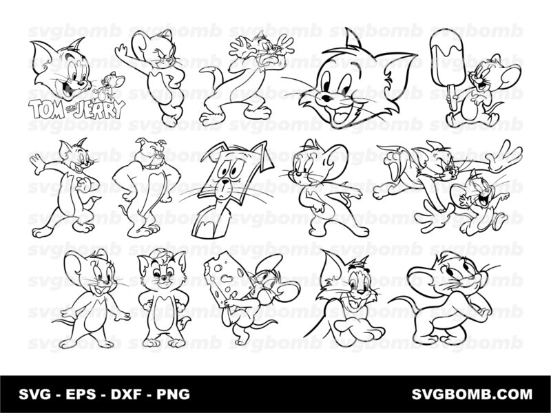 Tom And Jerry Outline SVG, Tom Clipart, Mouse Cat, Cartoon