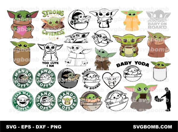 Baby Yoda SVG Bundle - Star Wars Mandalorian Cricut - Cut Files - PNG - Vector