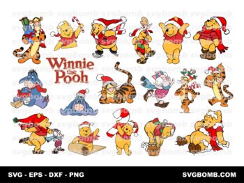 Christmas Winnie The Pooh SVG Bundle, Disney SVG, Cricut and Silhouette compatible. Perfect for winter season.