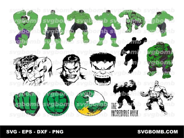 hulk vectors, svg, marvel cricut, cutting, bundle, vinyl, png, clipart the incredible spiderman, superhero, avengers.