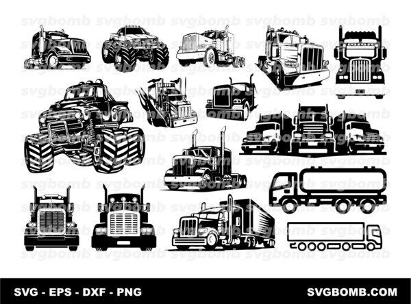 Semi Truck SVG, Truck Driver Clipart, 18 Wheeler Design for Cricut and Silhouette Machines Bundle