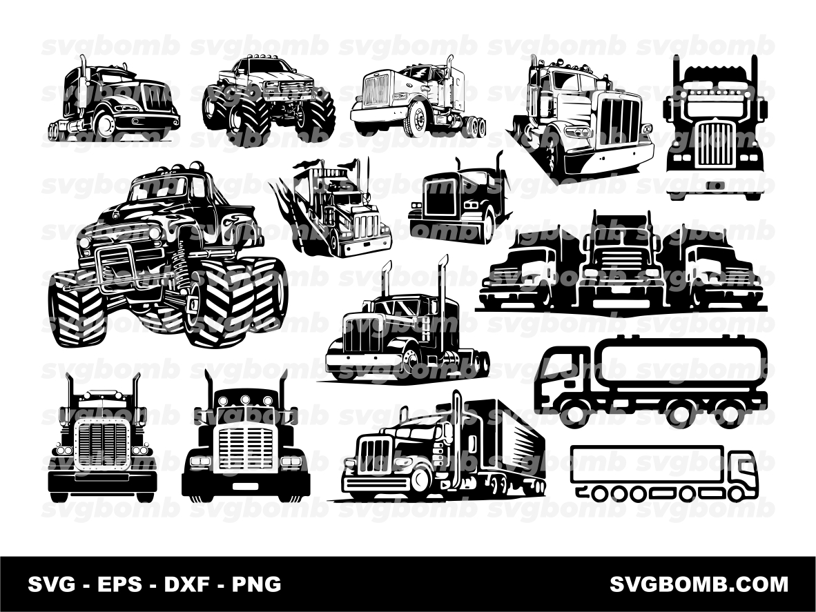 Semi Truck SVG, Truck Driver Clipart, 18 Wheeler Design for Cricut and Silhouette Machines Bundle