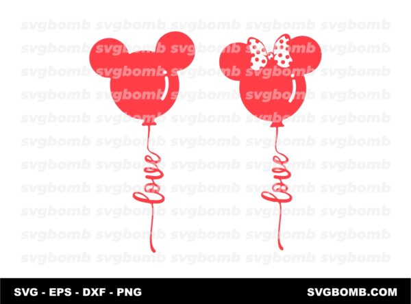 Mickey Mouse Balloon SVG, Mouse Love Valentine's Day