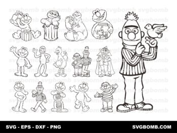 Sesame Street Character Outline SVG, Coloring Page PNG, Vector File