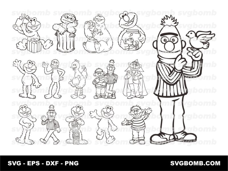 Sesame Street Character Outline SVG, Coloring Page PNG, Vector File