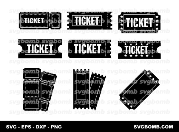 Ticket SVG Bundle, Ticket Silhouette, Blank Ticket Set