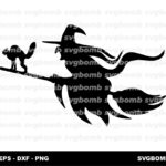 Halloween Witch Flying on A Broom with A Cat SVG