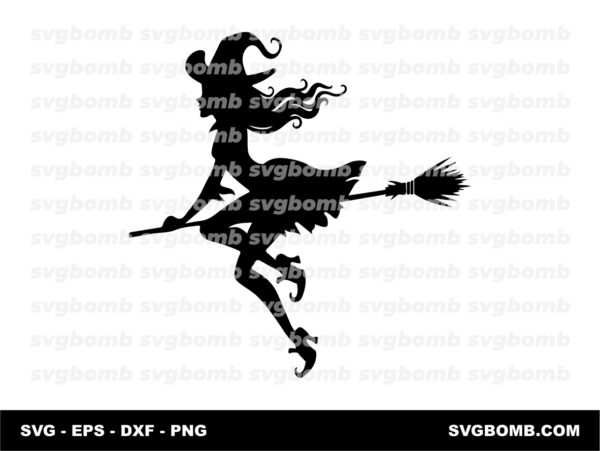 Evil Witch Flying In The Sky Girl SVG