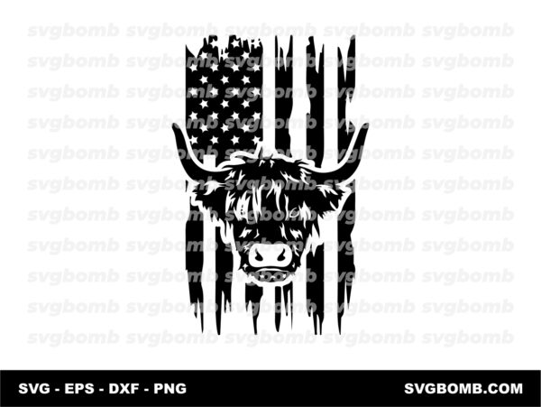 Highland Cow SVG File With US Flag
