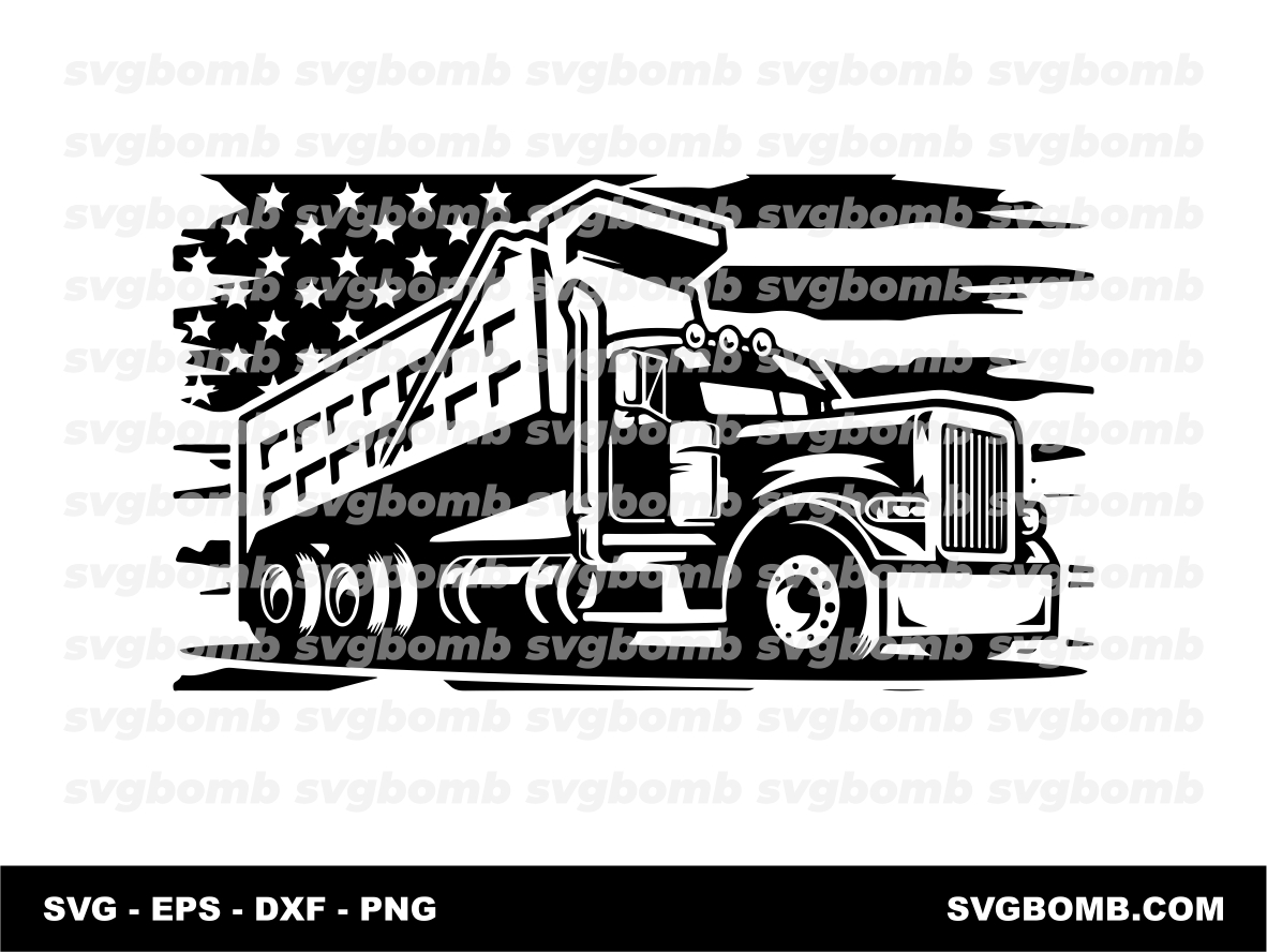 Dump Truck SVG US American Flag Vector PNG