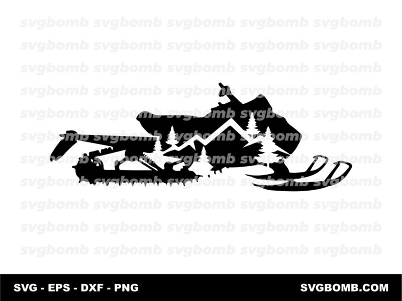 Snowmobile SVG Mobile With Mountain and Tree