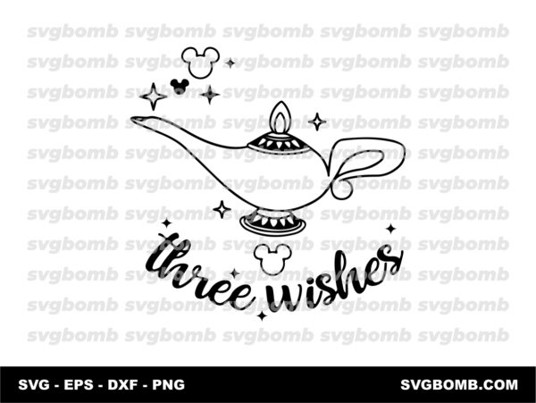 Aladdin Lamp SVG Wishes Outline Silhouette