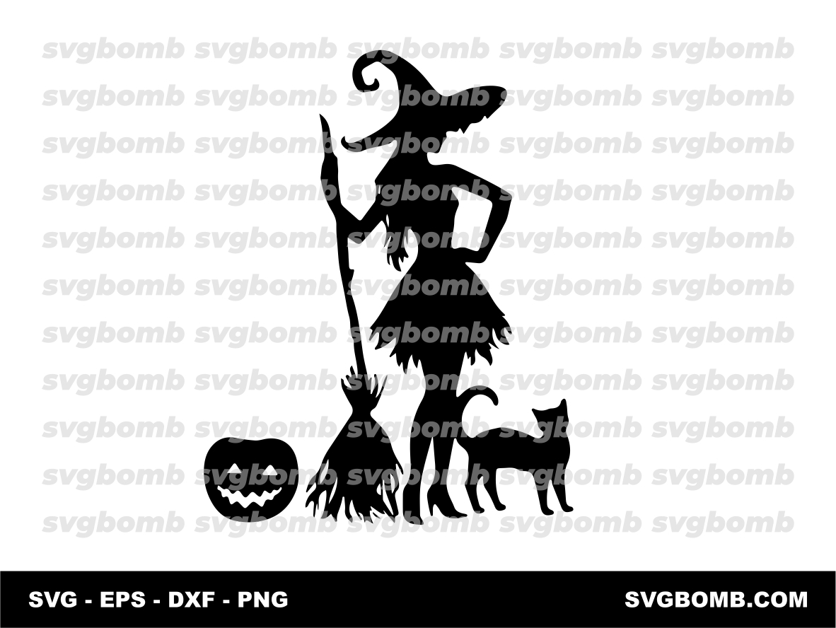 Cute Witch Pumpkin Cat Silhouette PNG EPS Download