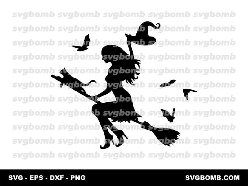 Witch on Flying Broom SVG